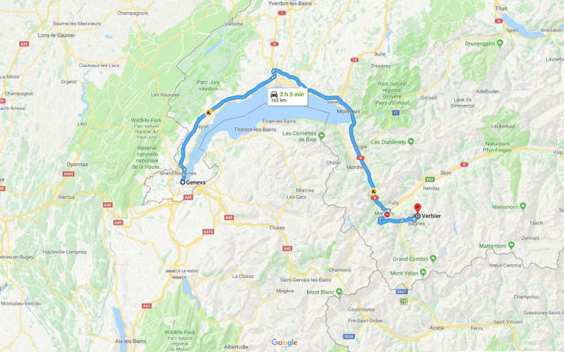 Geneva Airport To Verbier Map SkiBookings.com