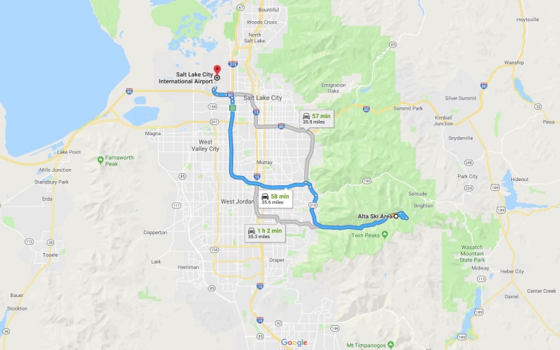 Salt Lake City Airport To Alta Ski Resort Map SkiBookings.com