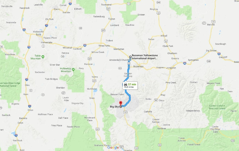 google maps salt lake city airport to big sky montana