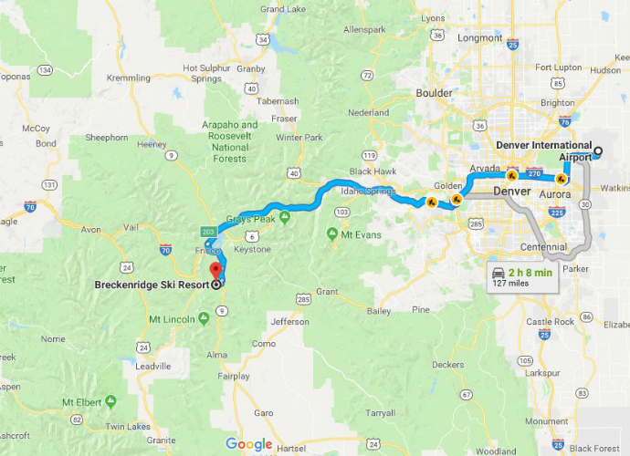 Breckenridge Ski Resort Drive To DIA Google Maps SkiBookings.com