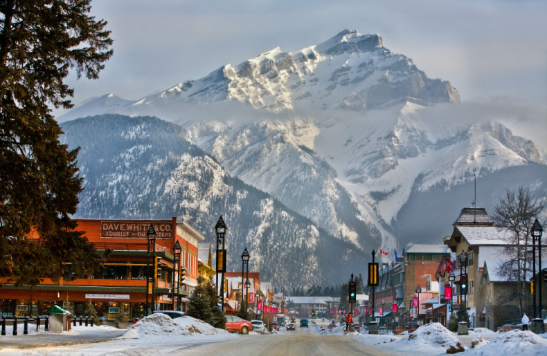 Town of Banff main street Winter SkiBookings.com